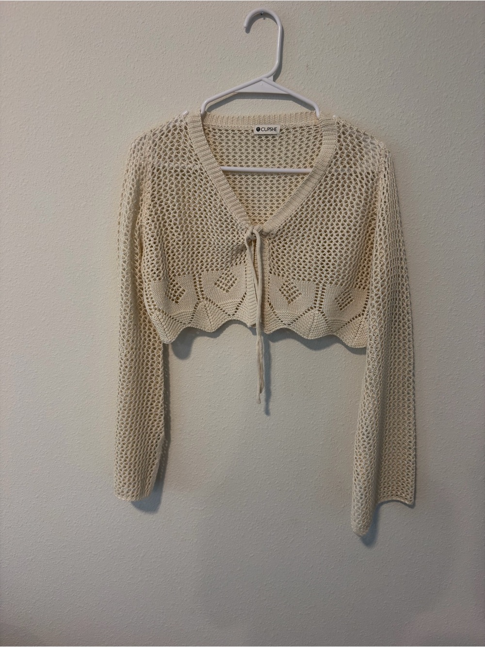 Cupshe Cream Crochet Tie-Front Swim Coverup